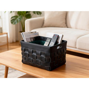 Panier de rangement multifonction en <span class=keywords><strong>cuir</strong></span> tressé rectangulaire moderne pour l'organisation des vêtements et les vêtements sales - Product Image 4