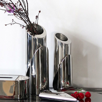 Arrangement de fleurs en acier inoxydable créatif minimaliste ornement Art abstrait grand diamètre bouche oblique Vase en métal décor à la maison