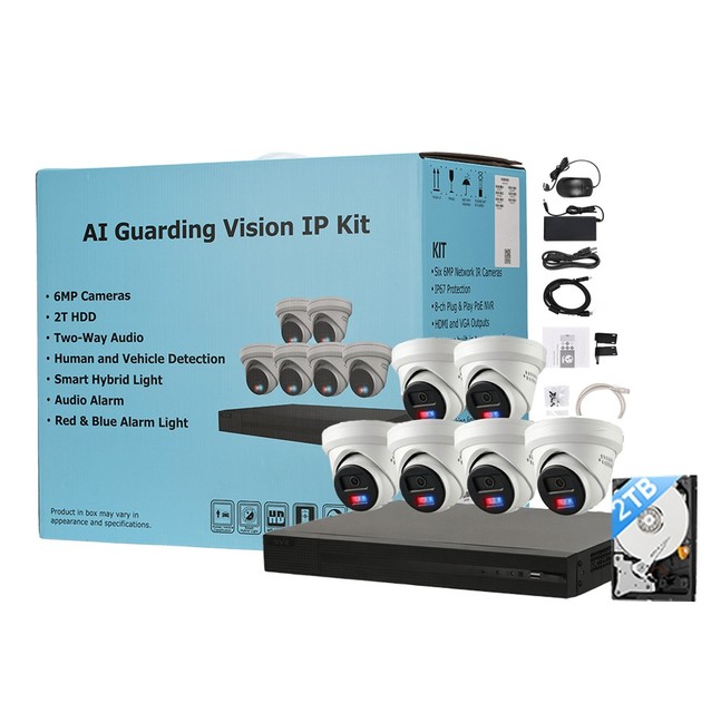 Hik OEM 6MP Smart Hybrid Light Two Way Audio IP Camera Kit 8 Channel NVR PoE Security Camera System with 2TB HDD