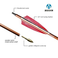 Flèches en carbone mixtes MUSEN Archery OD 7,8 mm, pointe dorée, pointe de flèche en forme de balle, camouflage en bois, plume de dinde pour arc recurve, tir de loisir