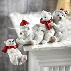 Set di 4 Statuine Orso Bianco Artigianato in Resina Statua Animale Decorazione Casa Ufficio Scrivania Mensola Regalo Natale Orna - Product Image 1