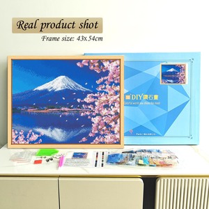 Kit de peinture diamant Paysage du Mont Fuji avec cerisiers en fleurs, art imprimé avec diamants ronds, avec cadre, forme rectangulaire, décoration murale DIY - Product Image 2