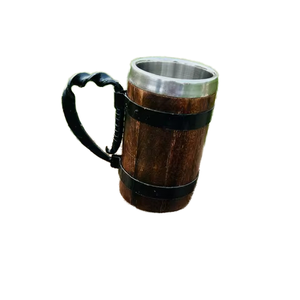 Mug, tankard, verre à shot en métal et bois, artisanal, fait à la main, antique, vintage, élégant, robuste, avec poignée fantaisie, par des Indiens - Product Image 1