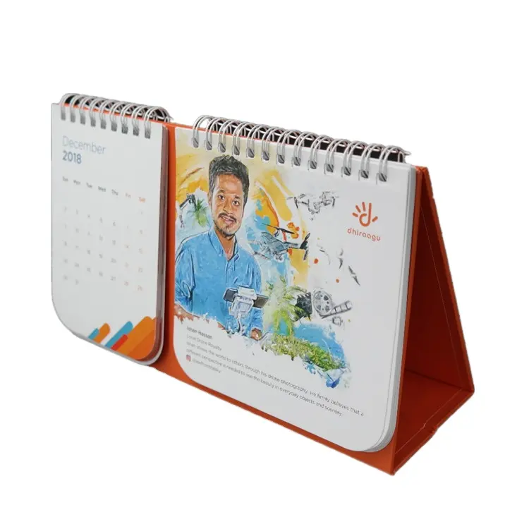 Relógio de mesa dobrável de papel promocional, relógio de mesa criativo de calendário para impressão de calendário