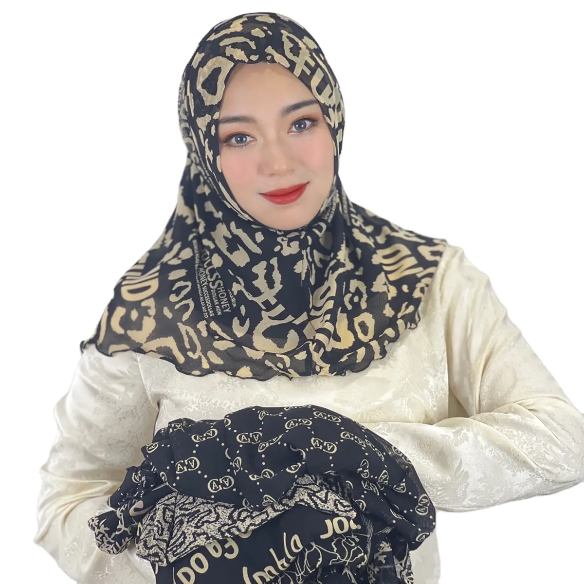 Şal müslüman şifon jersey çiçek soie de medine baskı leopar moda eşarp malezya arap tüp anında amira başörtüsü