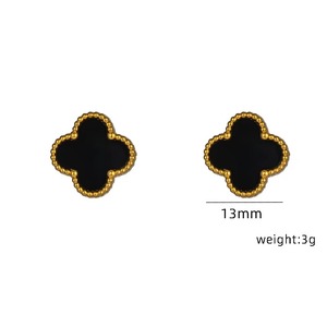 Women's Four-Leaf Clover Cross-Border Influencer 18K Gold-Plated Double-Sided OL Mother-of-Pearl Lucky Earrings - Product Image 2