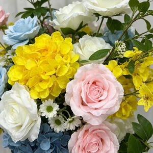 Ramo de Flores Artificiales Promise, Mezcla de Amarillo, Rosa y Azul, Flores de Seda Hechas a Mano, Decoración de Boda, Estilo Clásico - Product Image 3