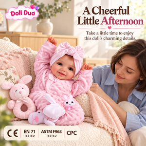 Custom 13 inch Silicone <b>Reborn</b> Baby <b>Doll</b> Smiling Newborn Pink Bunny Sleepsuit <b>Realistic</b> Hand Painted Holiday Gift for Children - Product Image 3