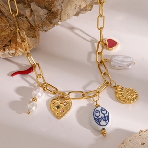 สร้อยคอจี้รูปหัวใจประดับมุกสแตนเลสสำหรับผู้หญิง สไตล์วันหยุด แรงบันดาลใจจากมหาสมุทร เครื่องประดับสไตล์อินเทรนด์ - Product Image 4