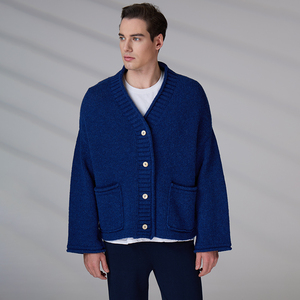 Custom Winter Casual Outerwear Classic Knit Coat with Pockets Men's Wool V-Neck Button Down <b>Cardigan</b> <b>Sweater</b> - Product Image 1