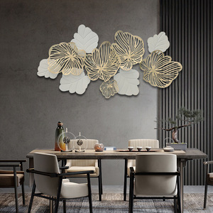 Art mural en métal 3D de luxe et léger, feuilles dorées et argentées, décoration en fer pour la maison, le salon et la nature. - Product Image 6