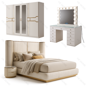 Modern Luxury 4-Piece Twin Bedroom Set <b>White</b> Finish with Storage Bed Dresser <b>Wardrobe</b> & Nightstand MDF <b>Wood</b> Style King Size - Product Image 2