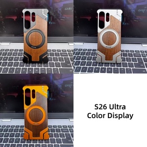 Coque Magnétique en Aluminium et Bois Véritable Sans Cadre pour <span class=keywords><strong>Samsung</strong></span> <span class=keywords><strong>Galaxy</strong></span> S26 S25 S24 S23 <span class=keywords><strong>S22</strong></span> Ultra avec Support Rotatif Intégré à 360° - Product Image 2