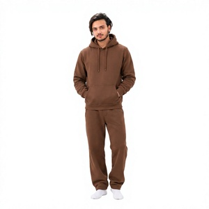 Men's <b>Brown</b> Hooded Tracksuit Full Sleeve Solid Color Cotton Casual Wear with Side Pockets Regular Fit Autumn Style - Product Image 1