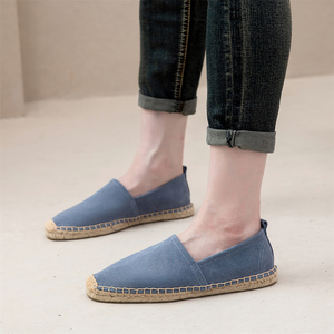 Zapatos planos de lona azul polvo para hombre, mocasines ligeros y transpirables de yute tejido, alpargatas casuales sin cordones, zapatos de verano. - Product Image 4