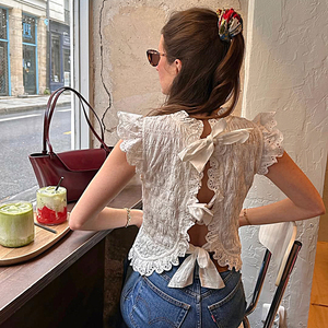 Camicetta da donna a manica corta bianca di Design di ultima qualità <span class=keywords><strong>con</strong></span> collo a balze sul retro camicetta Casual da ufficio - Product Image 3