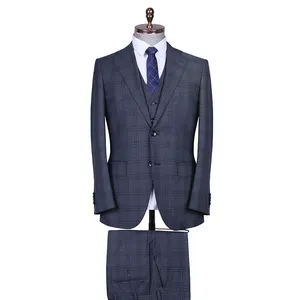 2024 produttore professionale abito classico Slim blu Navy Blazer monopetto in lana 3 pz