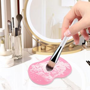 Alfombrilla de limpieza de brochas de maquillaje de silicona con mango, cepillo de ventilador de pelo sintético, almohadilla de limpieza, herramienta conveniente para limpieza de herramientas de maquillaje - Product Image 4