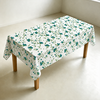 Nappe rectangulaire jetable imperméable en PEVA à motif floral blanc et vert foncé, 90 x 132 pouces, pour fête de jardin