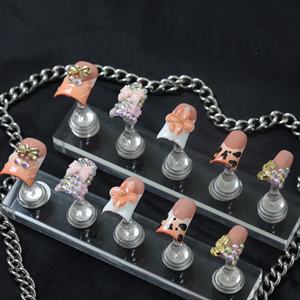 Precio de fábrica al por mayor, diseño rosa, uñas postizas hechas a mano, 10 unidades, uñas acrílicas 3D con forma de ataúd, uñas artificiales personalizadas - Product Image 3