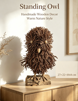 Figurine d'hibou artisanale en brindilles naturelles, statue d'hibou rustique en bois pour la décoration de table ou de ferme