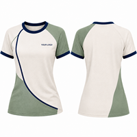 T-shirt pour femme avec logo personnalisé, 95% polyester, 5% élasthanne, blocs de couleur, manches courtes raglan, t-shirt décontracté pour femme, OEM ODM