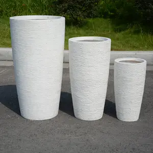 Planter Pots Rough Light Weight Large Fiber Stone for Outdoor Planting Trees Cylinder White Flower Pot Round Shape Clay 5-7 Days