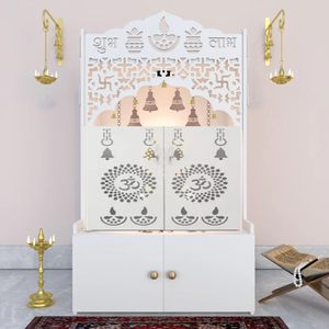 Templo casero de madera con puerta, estante y luz LED incorporada - Product Image 1