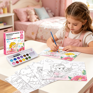 Livre de peinture à l'aquarelle sur le thème des princesses, ensemble artistique pour enfants avec 24 feuilles, 12 couleurs et stylo pinceau à eau, activité éducative - Product Image 2