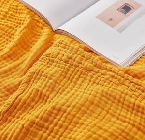 Plaid en <span class=keywords><strong>Gaze</strong></span> Tricotée Lyocell/<span class=keywords><strong>Coton</strong></span> 6 Couches Jaune <span class=keywords><strong>Moutarde</strong></span> Hypoallergénique Léger et Doux pour Lit et Voyage Toutes Saisons - Product Image 2