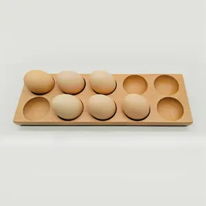 Bandeja de madera para huevos 10 agujeros Soporte de madera para huevos para encimera de cocina Soporte de sushi