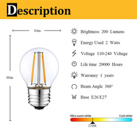 Ampoule à double globe E27 G45 2W Blanc chaud Blanc froid Verre transparent Ampoule à filament LED pour guirlande lumineuse Décoration de jardin Éclairage