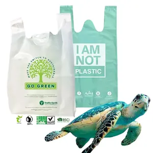 खाद Cornstarch पीएलए biodegradable PBAT टी शर्ट प्लास्टिक बैग ले जाने एचडीपीई/Ldpe कस्टम पर्यावरण के अनुकूल शॉपिंग बायोप्लास्टिक बैग