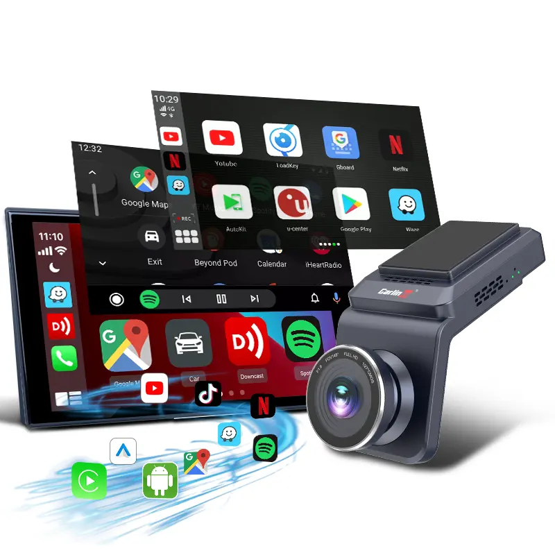 Caméra de tableau de bord miroir Caméra vidéo 4K Dvr 4 canaux Carlinkit 64 Go 4 en 1 tachygraphe sans fil Wifi Bluetooth Carplay Ai Box