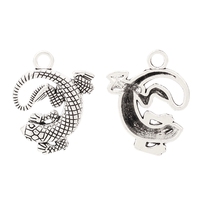 Pendentif en alliage de zinc en forme de gecko en argent antique, accessoire pour collier, bracelet, boucles d'oreilles, 30x25mm