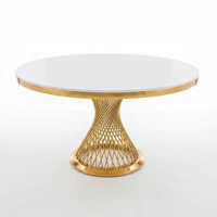Mesa redonda de lujo con pedestal dorado tejido, tapa de cristal para hotel, banquete, boda, evento, restaurante