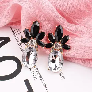 Anting-anting Juntai zirkonia hitam besar AAA mewah kualitas tinggi baru untuk wanita elegan perhiasan pernikahan pengantin anting-anting geometris