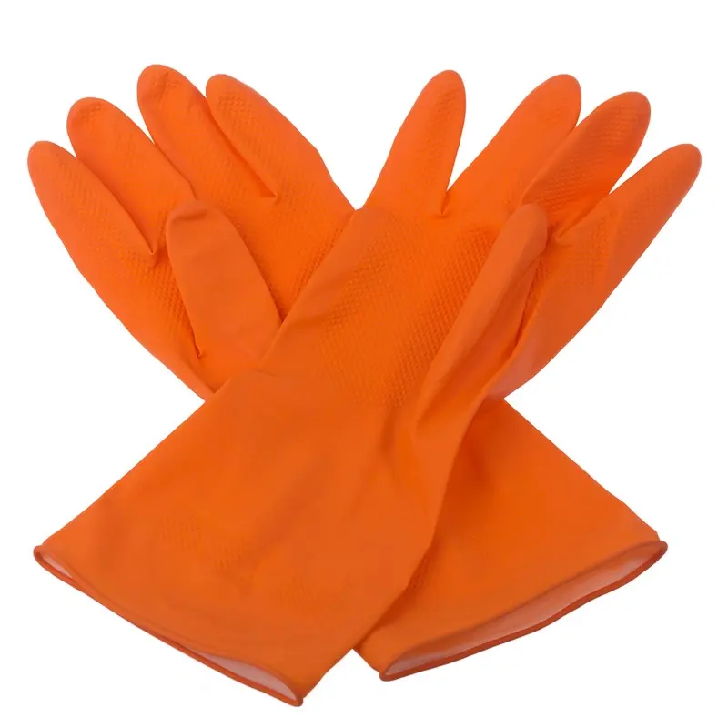 2023 Orange Couleur Spray Flocké Ménage Gant Professionnel Chine Fabrication Latex Caoutchouc Gants