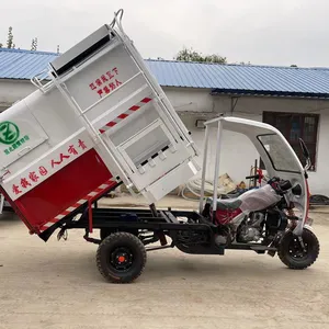 Motocyclette à essence camion-poubelle à trois roues tricycle seau suspendu camion-poubelle véhicule à vendre