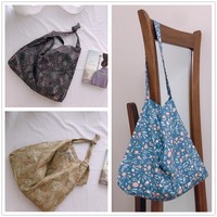 Tas Bunga Segar Manis Musim Panas, Tas Kanvas Katun Tipis untuk Wanita, Tas Bahu Gaya Santai Lembut dan Chic, Tas Tangan Kasual Sehari-hari