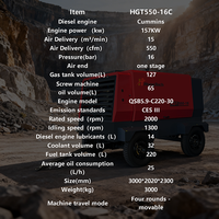 Compresseur d'air diesel portable 550 CFM 157KW 16 bars avec moteur Cummins, compresseur à vis remorquable sur quatre roues pour le sablage et le forage