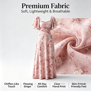 Robe longue maxi à col carré et manches volantées pour femme, taille froncée, coupe trapèze, en mousseline florale, idéale pour invitées de mariage, soirées et fêtes - Product Image 6