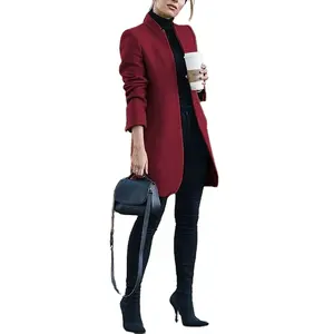 Manteau mi-long en laine avec manches longues pour femme, couleur unie, vêtement d'hiver, tendance, nouvelle collection 2020