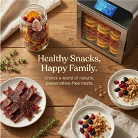 Déshydrateur alimentaire électrique professionnel 12 plateaux en acier inoxydable 800W avec écran tactile, contrôle 90°C, minuterie 24h et cycle 360h