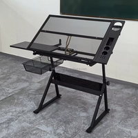 Table à dessin d'architecture en verre trempé noir transparent, pour artistes, architectes, usage scolaire, poste de travail pour plans d'artistes