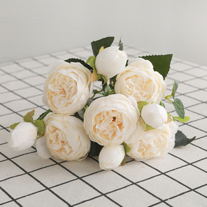 <span class=keywords><strong>Bouquet</strong></span> <span class=keywords><strong>de</strong></span> roses artificielles 5 têtes, fausses fleurs, pas cher, décoration <span class=keywords><strong>de</strong></span> mariage - Product Image 1
