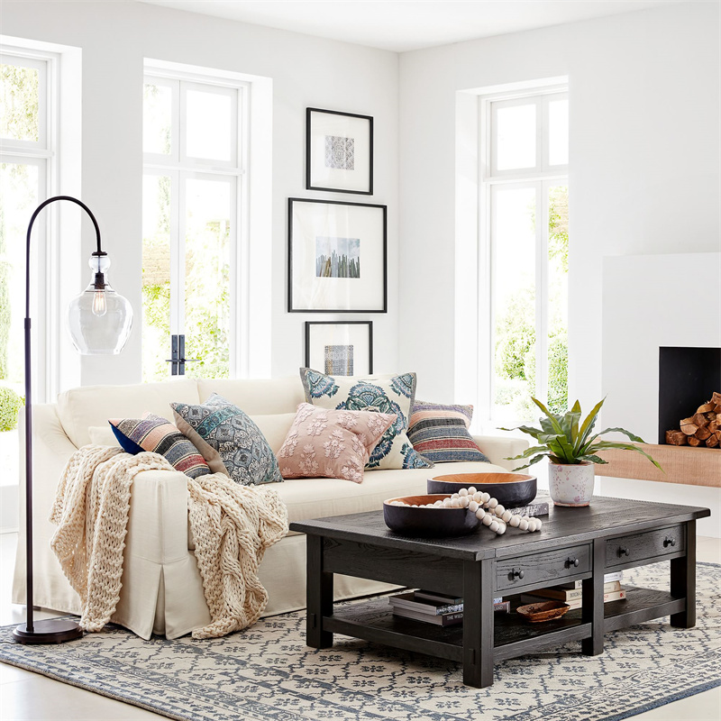 Modern Furniture Living Room Slope Arm Deep Seat Slipcovered Sofa