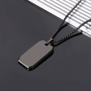 Kalung Liontin Dog Tag Geometris Trendy Berlapis Emas, Bahan Stainless Steel Berkualitas Tinggi, Dapat Diukir, Grosir - Product Image 3