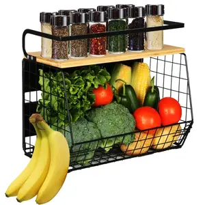 Magnetic Shelf for Refrigerator with Wood Lid, Fruit Potato & Onion Storage Bins, Large Container Magnetic Spice Rack