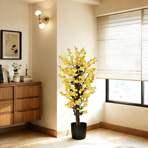 ZMHLHYJY Albero di ciliegio artificiale giallo da 1,8 m, in seta sintetica fatta a mano con tronco realistico per casa, ufficio, interni ed esterni - Product Image 6